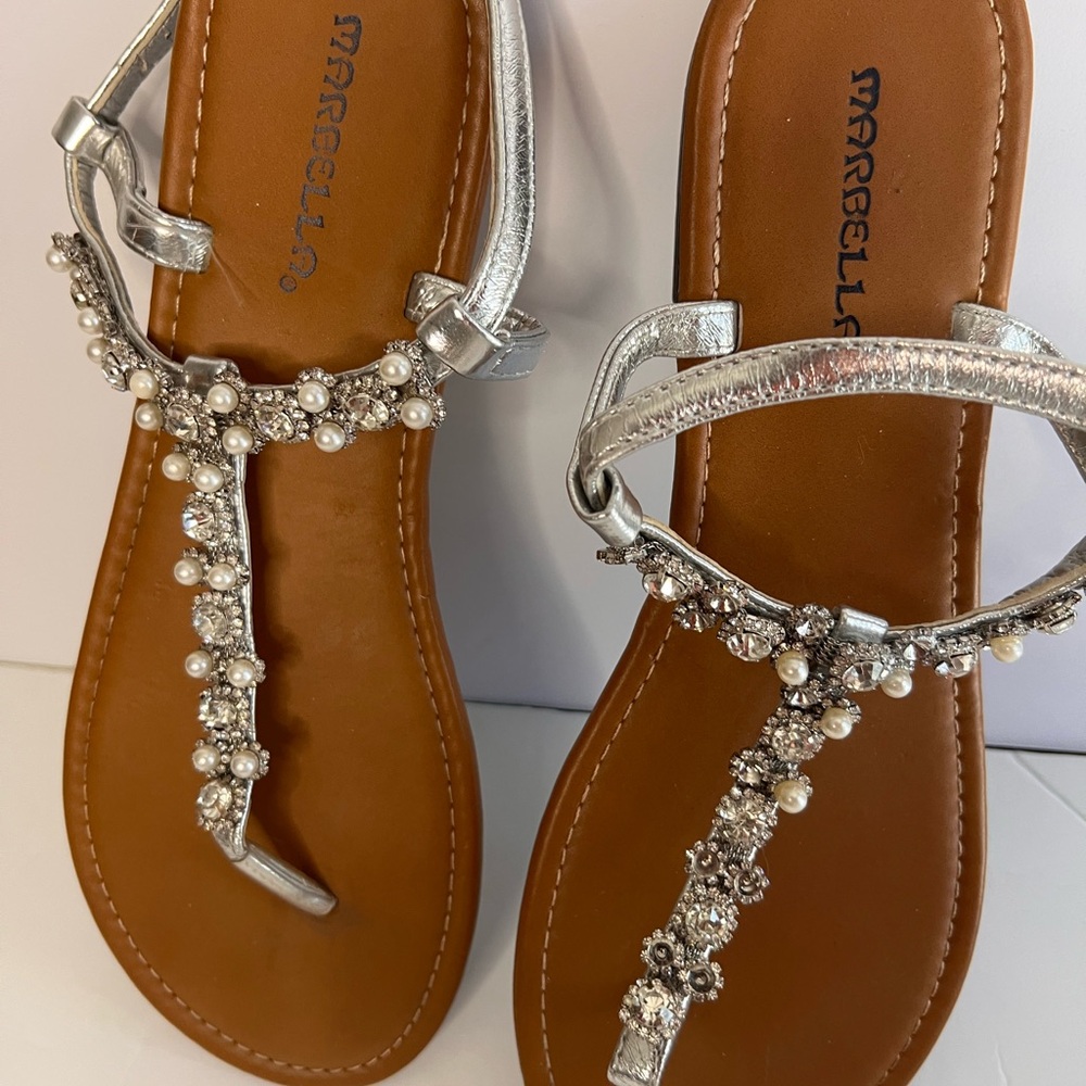 MARELLA Silver and Brown Embellished Sandals.Size 10